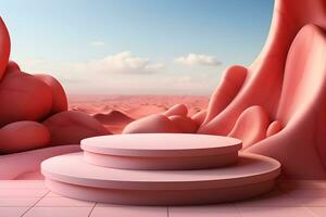 3D realistic podium for product shooting with a lot of space to put a product with Abstract scene concept AI Generative Illustration. photo
