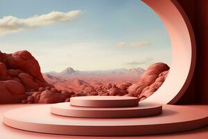3D realistic podium for product shooting with a lot of space to put a product with Abstract scene concept AI Generative Illustration. photo