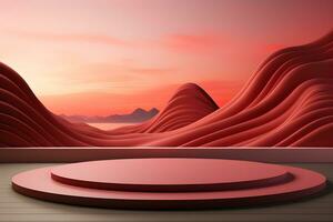 3D realistic podium for product shooting with a lot of space to put a product with Abstract scene concept AI Generative Illustration. photo