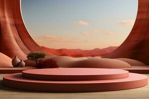 3D realistic podium for product shooting with a lot of space to put a product with Abstract scene concept AI Generative Illustration. photo