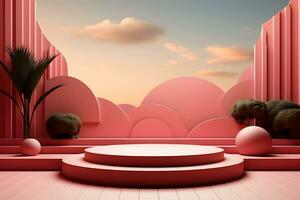 3D realistic podium for product shooting with a lot of space to put a product with Abstract scene concept AI Generative Illustration. photo