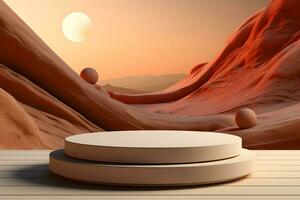 3D realistic podium for product shooting with a lot of space to put a product with Abstract scene concept AI Generative Illustration. photo