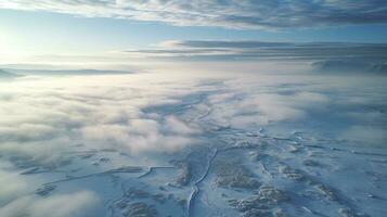 AI Generative Aerial view of sand dunes in the mountains at sunrise. photo