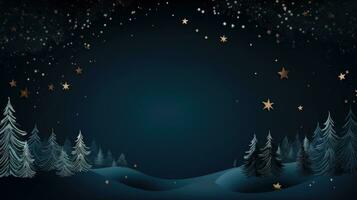 Ai generated Paper cut style background. Winter forest. Christmas night. Christmas background concept. photo
