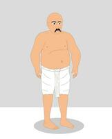 Indian bodybuilder man three quarter view cartoon character design vector