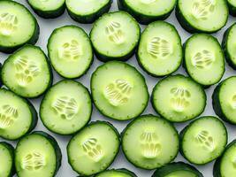 sliced fresh cucumber on white background photo