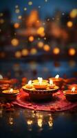 Many candles lights celebrate Indian Holiday Diwali. AI Generative photo
