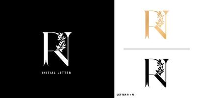 RN initial letters monogram logotype template with floral ornament for business cards elements, branding company identity, advertisement materials golden foil, collages prints, ads campaigns marketing vector