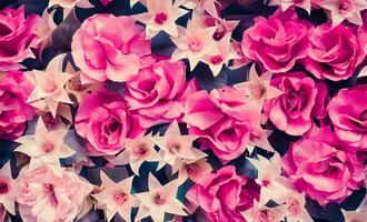 Artificial Flowers Wall for Background in vintage style photo