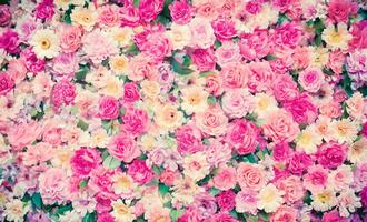 Artificial Flowers Wall for Background in vintage style photo