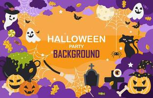 halloween party background with clouds, bats and pumpkins vector