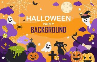 halloween party background with clouds, bats and pumpkins vector