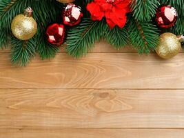 Christmas decoration on wooden background photo