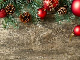 Christmas decoration on wooden background photo