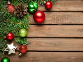 Christmas decoration on wooden background photo