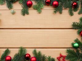 Christmas decoration on wooden background photo