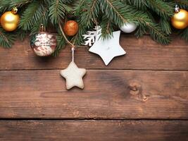 Christmas decoration on wooden background photo