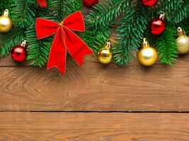 Christmas decoration on wooden background photo