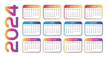 2024 calendar with simple and modern design colorful vector