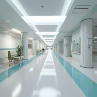 Hall of a modern hospital or medical center, clinic. Medical institution concept. AI generated. photo