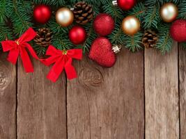 Christmas decoration on wooden background photo