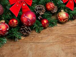Christmas decoration on wooden background photo