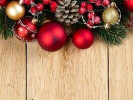 Christmas decoration on wooden background photo