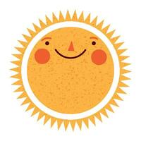 Sun character in cute style, face with a sticker. Sunshine with a smile for kids, doodled in a happy and fun way. Flat vector illustrations isolated in background.