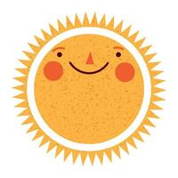 Sun character in cute style, face with a sticker. Sunshine with a smile for kids, doodled in a happy and fun way. Flat vector illustrations isolated in background.