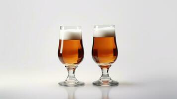 AI Generative Two glasses of beer on a white background. photo