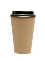 paper coffee cup with a black lid isolated on white background photo