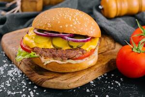 Closeup of burger made from vegetables and beef photo