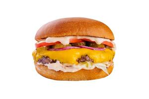 Tasty and appetizing hamburger cheeseburger isolated photo