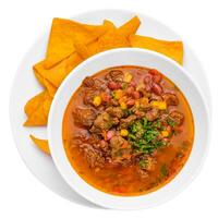 Mexican dish chili con carne in plate photo