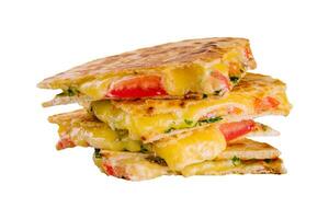 Cheddar cheese quesadillas isolated on white photo