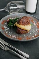 Filet mignon with mashed potatoes in a restaurant photo