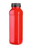 rojo desintoxicación jugo en el plastico botella foto