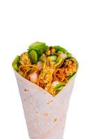 Tortilla wraps, with breaded chicken sticks with vegetables photo