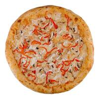 Pizza with chicken and mushrooms with pepper photo