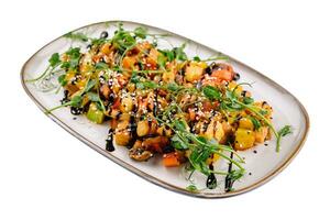 Grilled colorful vegetables with soy sauce photo