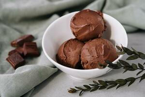 Chocolate coffee ice cream ball in a bowl photo