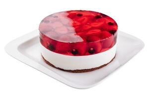 Fresh strawberry with currant jelly cake on plate photo