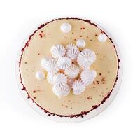 Red velvet cake top view isolated photo