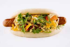 Healthy and tasty hot-dog with big grilled sausage photo