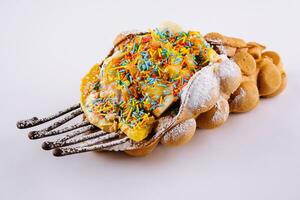 Hong kong or bubble waffle with ice cream photo