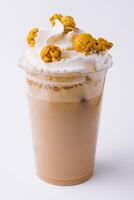 Popcorn milkshake isolated on white background photo