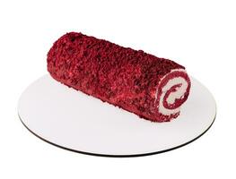 Sponge Swiss roll on white plate photo