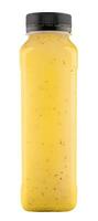 Yellow smoothie bottle isolated on white background photo