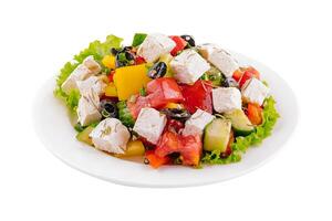 Greek salad with feta, tomatoes, olives photo