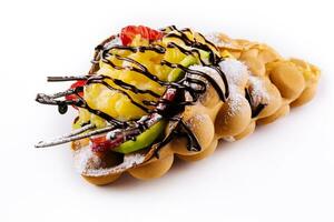 Hong kong or bubble waffle with ice cream photo